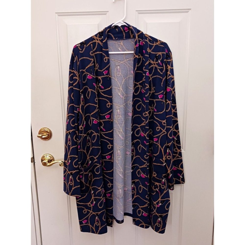 Cardigan Womens One Size Ulla Popken Blue Open Front Stretch Lipstick Desi